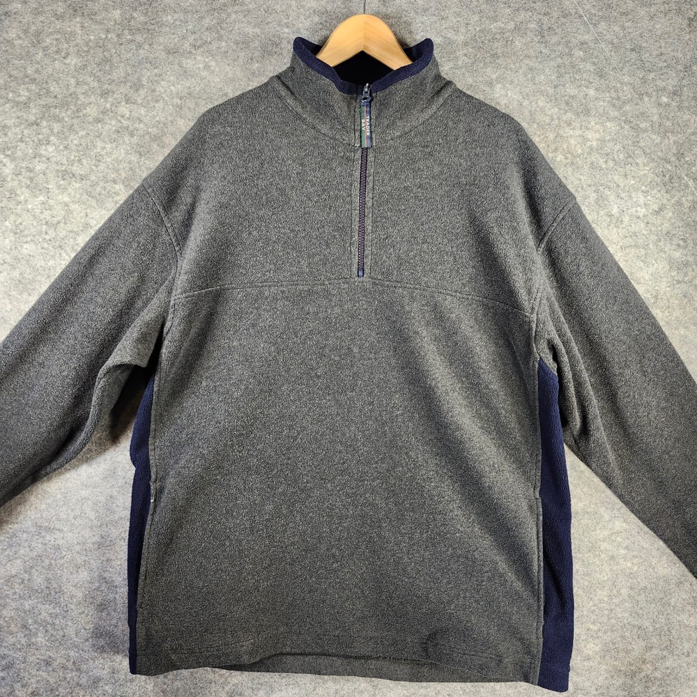 Trader Bay Mens Large Fleece Quarter Zip Pullover‎ Gray Blue Colorblock Casual
